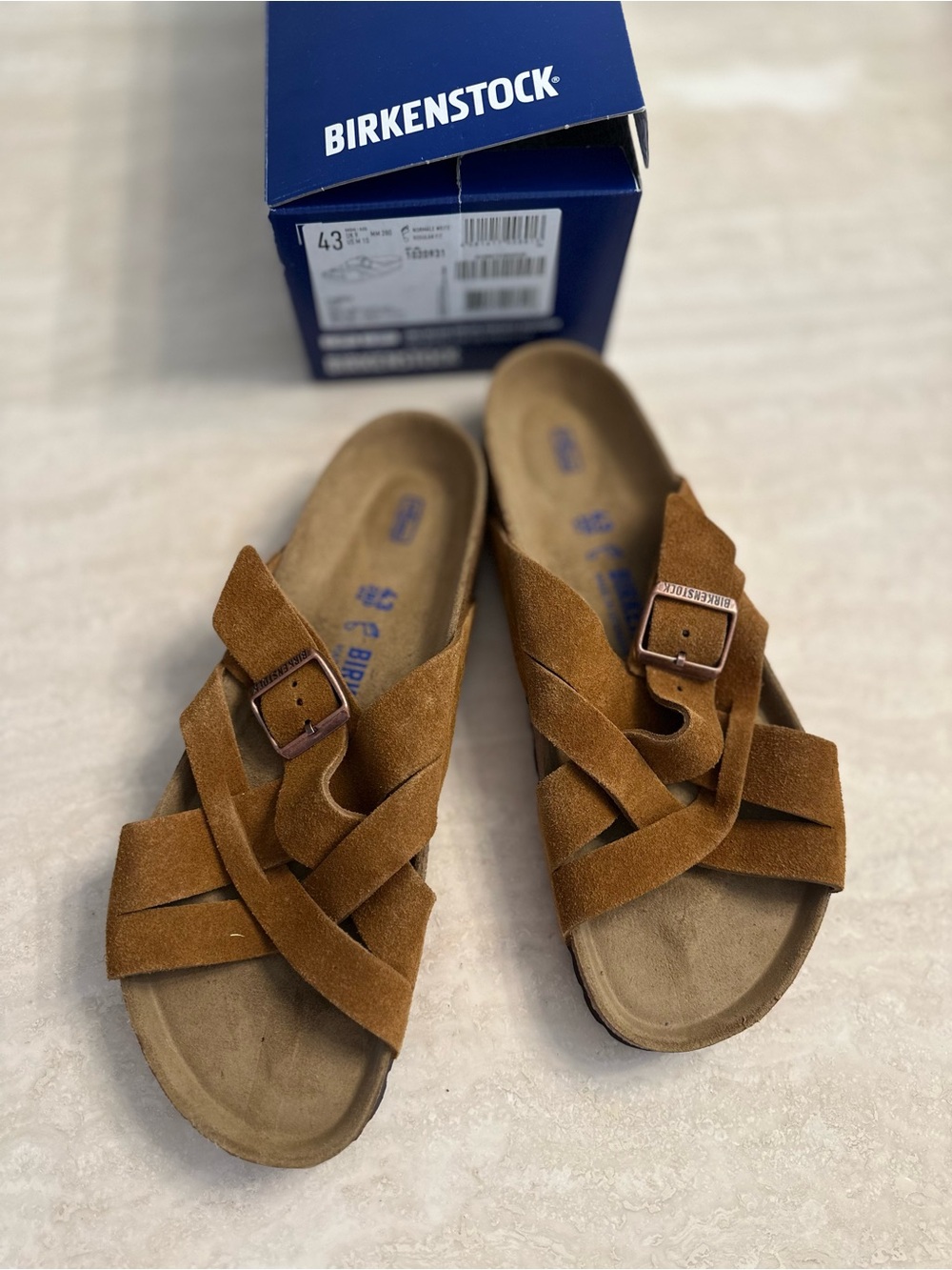 Birkenstock Brown Suede Lugano Soft Footbed Slide Sandals